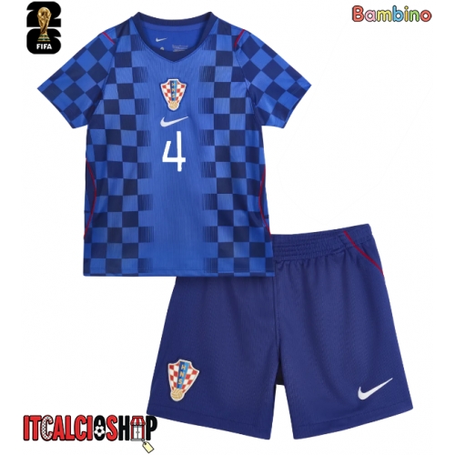 Croazia Josko Gvardiol #4 Seconda Maglia Bambino Mondiali 2026 Manica Corta (+ Pantaloni corti)